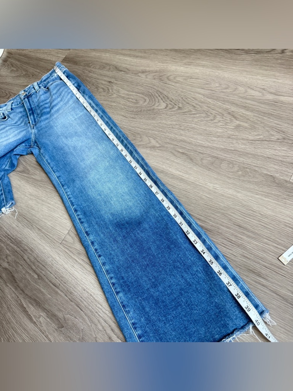 PAIGE Blue Wide Leg Raw Hem Jeans - Picture 12 of 13